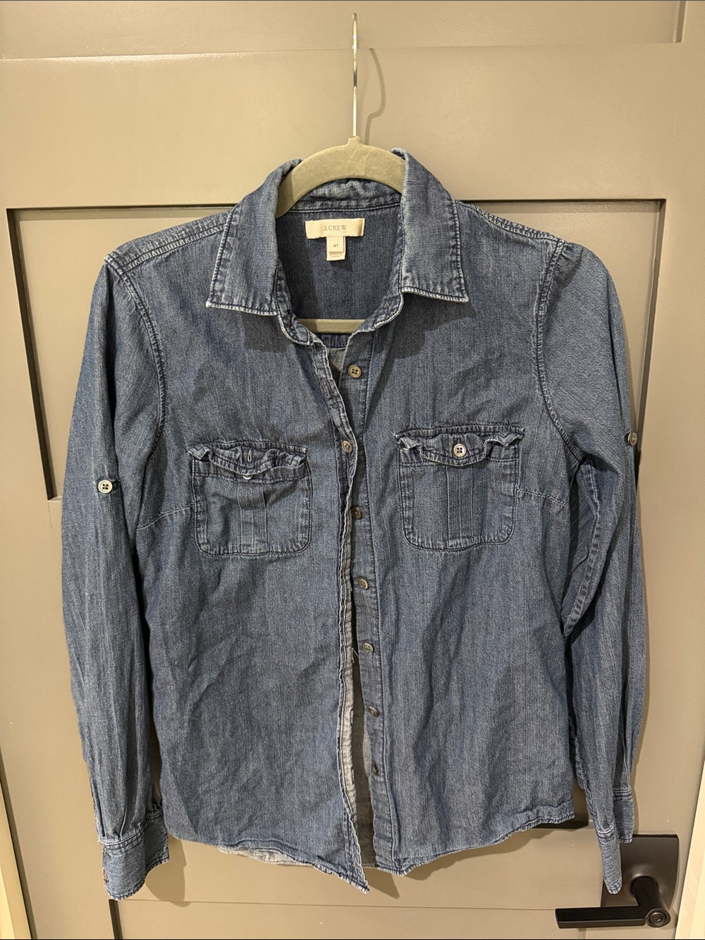J. Crew Chambray Button-Up Shirt in Denim Blue